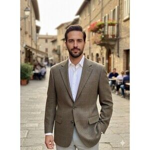 Hugo Boss ‘Angelico’ Blazer Men 40R Designer Virgin Wool Tweed Herringbone Check